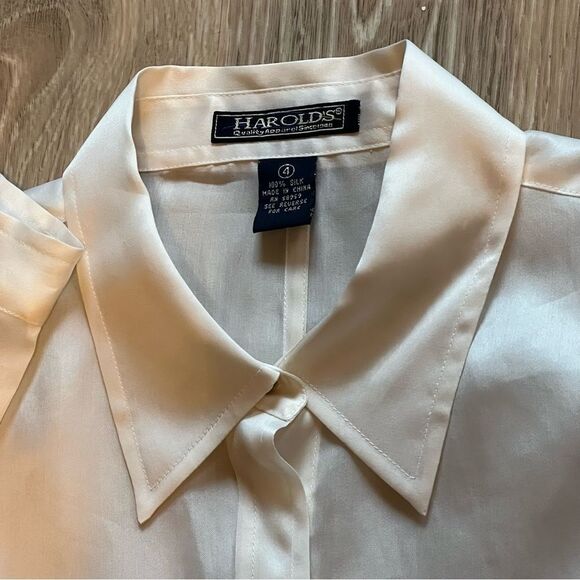 Harold's Silk Ivory Jewel Diamond Button Hem Dressy Cocktail Party Blouse S - Picture 7 of 11